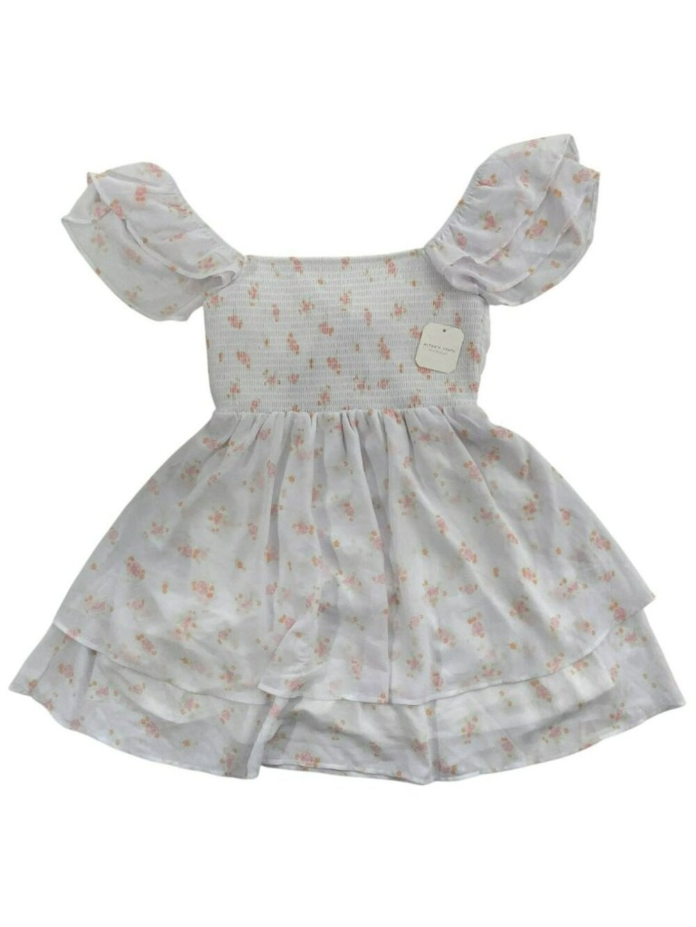 Altar'd State Smocked Dress Floral Ivory & Pink Off-Shoulder Bow Detail Sz L NEW - Picture 1 of 9